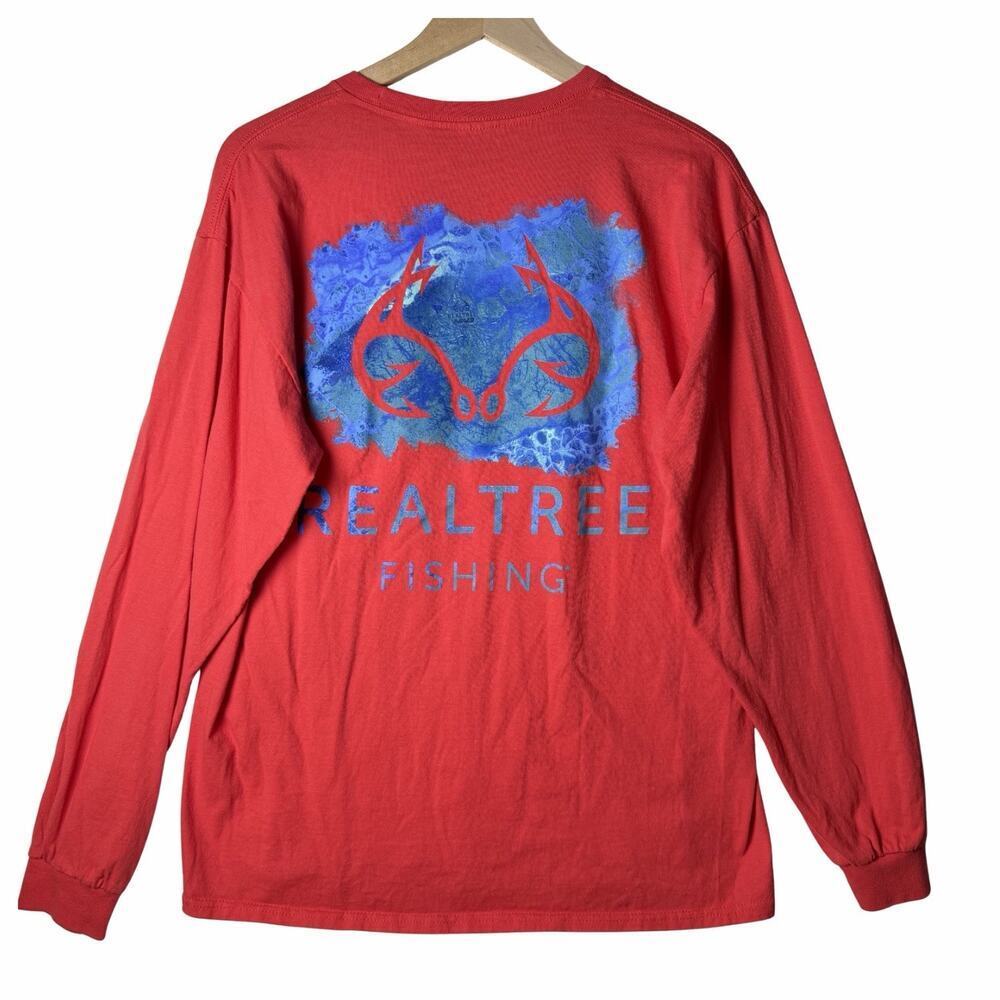 Realtree Fishing Long Sleeve T-Shirt Red Blue Men's size L Outdoor
